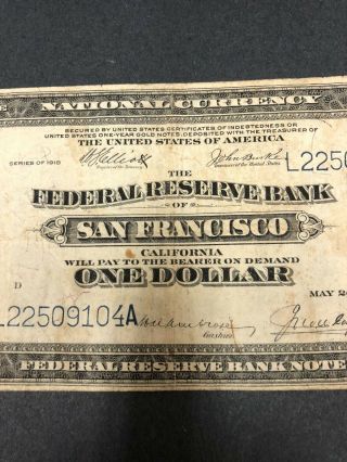 Fr.  746 1918 $1 Federal Reserve Bank Note San Francisco Blue Seal Dollar Bill 3