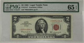 1963 $2 Red Seal Legal Tender Star Note Pmg 65 Epq Gem Uncirculated (304a)