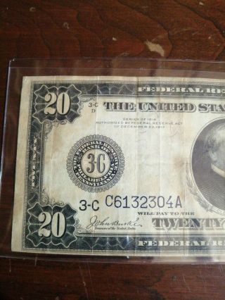 1914 U.  S.  York Blue Seal $20 Twnty Dollar Federal Reserve Note Bill 2