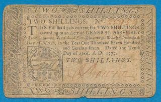 Pa.  215 Two Shillings Colonial Currency April,  10th 1777 Average Circulated