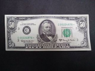1963 $50 Federal Reserve (star) Note Error - Ser C 00224878 - Crisp