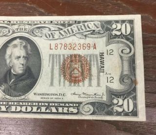 1934 A $20 Federal Reserve Hawaii Brown Seal Note Twenty Dollar Bill 2