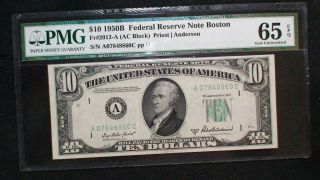 1950 B Ten Dollar Pmg Gem 65 Epq Federal Reserve Note Boston $10 Bill Buy It Now