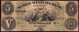 WARREN,  PA Pennsylvania $5 1863 North Western Bank Obsolete Note 2