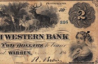 Warren,  Pa Pennsylvania $2 1861 North Western Bank Obsolete Note