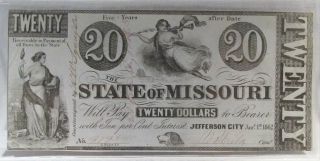 1862 $20 Missouri Nude Confederate Civil War Bank Note Pc - 312