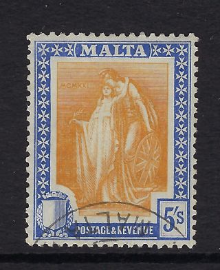 Malta : 1922 5/ - Orange - Yellow And Bright Ultramarine Sg 137 Fine
