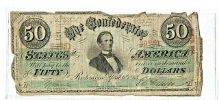 1863 Confederate States Of America Fifty Dollar Note