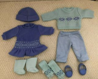 American Girl Bitty Baby Doll Clothes Twins Fair Isle Sweater Dress Pants Shoes