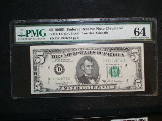 1969 B Five Dollar Federal Reserve Note Pmg Choice Unc 64 Cleveland $5 Bill