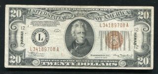Fr.  2304 1934 $20 Twenty Dollars “hawaii” Frn Federal Reserve Note Very Fine,