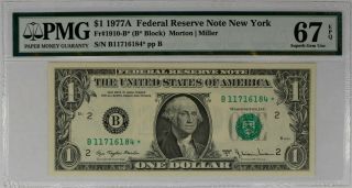 1977 A $1 Federal Reserve Star Note York Pmg 67 Epq Gem Unc (6184)