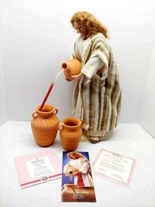 Ashton Drake Water Into Wine Miracle Jesus Christ Porcelain Doll With 3