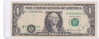 1981 A $1 Dollar Bill Misalignment Shift Error Note