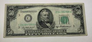 1950b $50 Fifty Dollar Federal Reserve Note U S Currency Philadelphia (c)