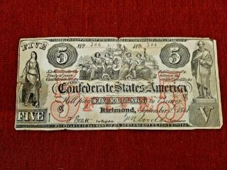 1861 T - 31 Csa Large " Counterfeit " $5 Note " In Commerce " S/n 364 Wow