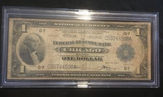 1918 $1 Federal Reserve Bank One Dollar Chicago Ill National Currency Note F - 729