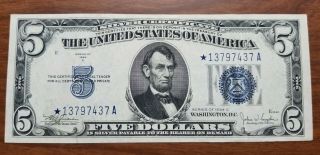 1934 C $5 Silver Certificate Star Note Dollar Bill 13797437