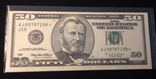 1996 $50 Fifty Dollar Star Note Federal Reserve Kansas City.  Unc