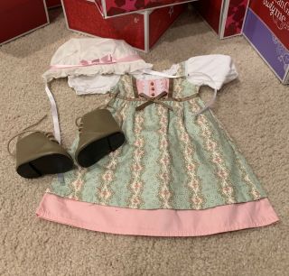 American Girl Caroline’s Work Dress Complete Euc Retired Dress Cap Boots Box