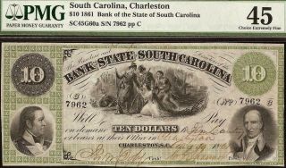 1861 $10 Dollar South Carolina Bank Note Large Currency Old Paper Money Pmg 45