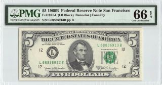 United States 1969b Fr.  1971 - L Pmg Gem Unc 66 Epq $5 San Francisco Frn