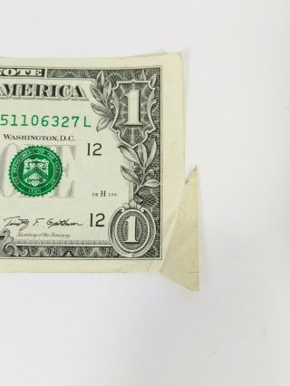 2009 $1 Dollar Federal Reserve Note Bill Paper Error Miscut Currency 2