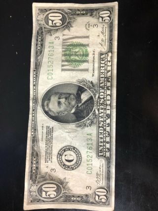 1928 A Fifty Dollar Federal Reserve Note Philadelphia C01527613