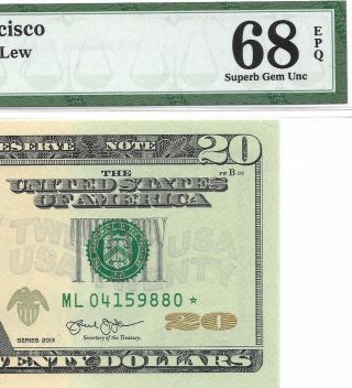 2013 $20 San Francisco Star ⭐️ Frn,  Pmg Gem Uncirculated 68 Epq,  1 Of 2
