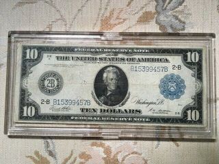 1914 $10 Large Size Federal Reserve Note Us Jackson F - Vf