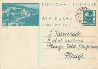 Lithuania - Postcard - Cover - 1939 - Rietavas To Plunge - Kaunas - Pazaislis