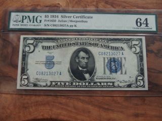 $5 5 Dollars 1934 Silver Certificate Pmg 64
