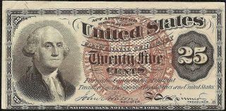 Au 25 Cent Fractional Note United States Currency 1869 - 1875 Old Paper Money