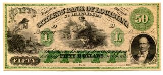 Obsolete Currency 1857 $50 Citizens Bank Of Louisiana Shreveport Crisp Unc