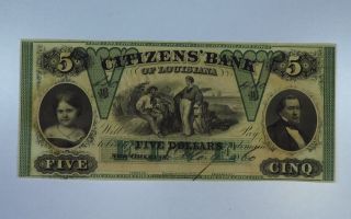 1860 $5 Citizens Bank Of Louisiana Note Cu135/aun