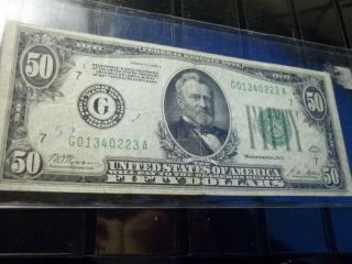 1928 A Us $50 Federal Reserve Note Fifty Dollar Bill Redeemable In Gold