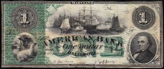 BALTIMORE,  MD Maryland $1 1860 ' s The American Bank Obsolete Note 2