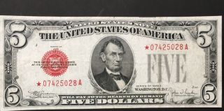 Us 1928 E $5 Dollar Star Note.