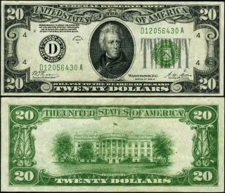 Fr.  2052 D $20 1928 - B Federal Reserve Note Cleveland D - A Block Vf,  Dgs