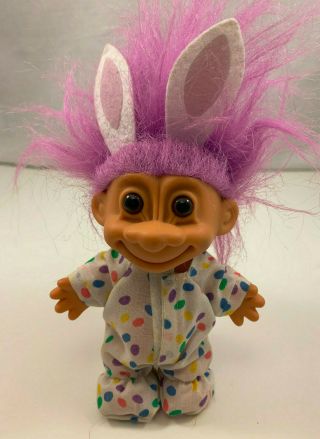 Russ Bunny Troll Doll Polka Dot Outfit Purple Hair 4 " Tall