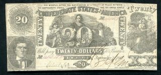 T - 20 1861 $20 Twenty Dollars Csa Confederate States Of America Note (b)