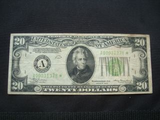 1934 $20 Boston Star Light Green Seal