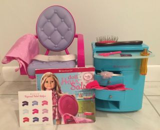 American Girl Doll Truly Me Beauty Salon Chair And Hairstyling Caddy Cabinet
