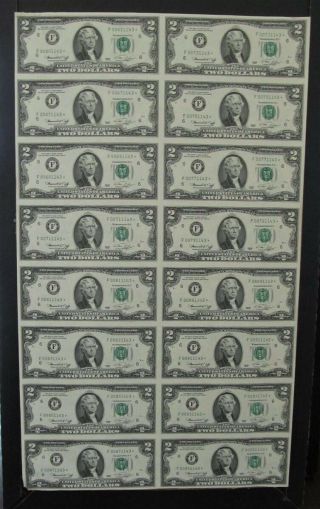 1976 $2 Star Note Crisp Unc 1/2 Sheet Uncut Federal Reserve Notes P - 8