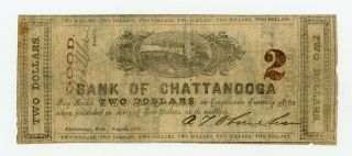 1862 $2 The Bank Of Chattanooga,  Tennessee Note - Civil War Era W/ Train