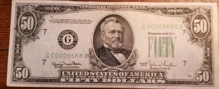 1950 $50 Fifty Dollar Federal Reserve Note Series 1950 Low Serial 00008668A 3