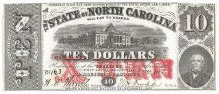 Csa North Carolina $10.  00 Bank Note,  Cr122,  Plt A,  Sn 163,  Issued 1/1/63,  Fine,