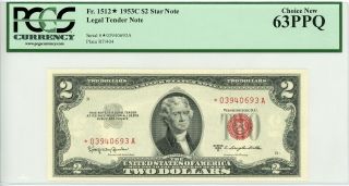 1953 - C Fr.  1512 $2 United States Legal Tender Star Note - Pcgs Ch.  Cu 63 Ppq
