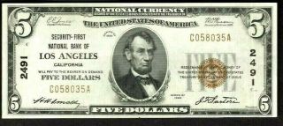 1929 $5 Security First National Bank Of Los Angeles