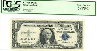 $1 1957 Silver Certificate Fr 1619 (ja Block) Pcgs 68 Ppq